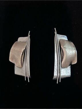 Sterling Silver and 14k Gold Modern Wave Earrings by Ed Levin